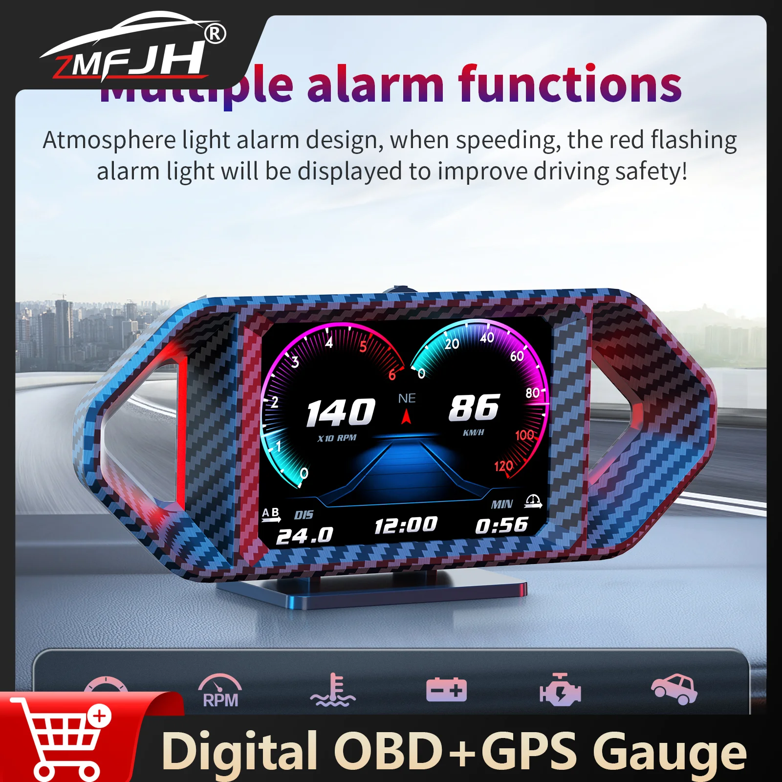 

P26 Многофункциональный дисплей Head Up OBD2 + GPS + инклинометр + акселерометр тахометр температура воды спидометр пробег цифровой датчик