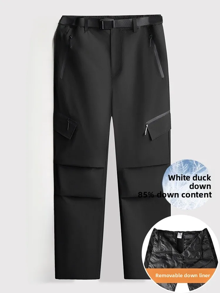 

Мужская рабочая одежда больших размеров, пуховые брюки, очень большие повседневные теплые свободные длинные брюки, модные городские брюки из полиэфирного волокна