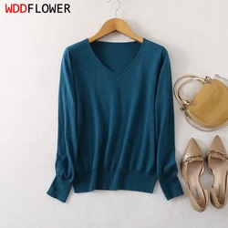 Women 85% Silk 15% Cashmere V Neck everyday Long Sleeve Pullover Sweater Top Shirt LY005