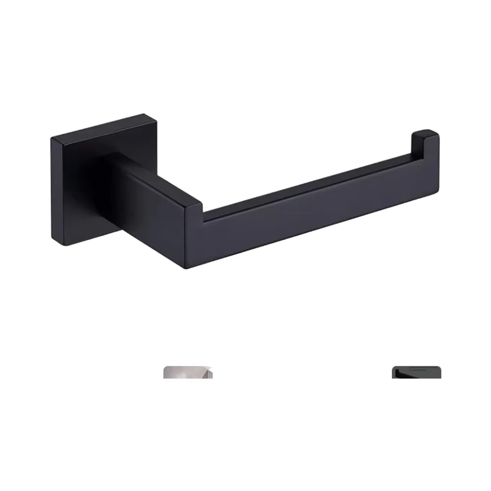 

Matte Black Eco-Friendly Stainless Steel Toilet Paper Holder Modern Square Style Self-Adhesive Wall-Mounted Tissue Roll Home
