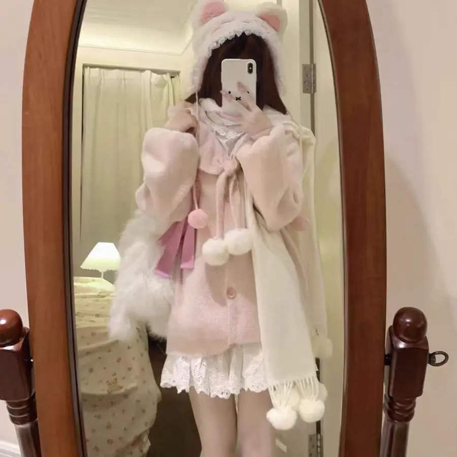 Soft and Sticky Knitted Sweater Autumn and Winter New Cardigan Sweet and Cute Loose and Lazy Jacket Top for Women
