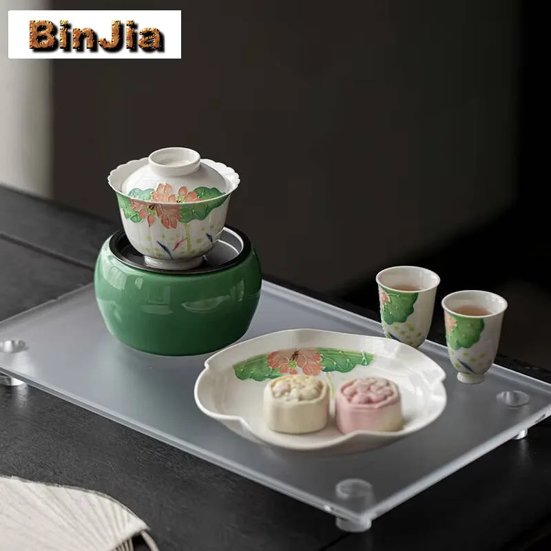 220Ml Retro Dark Green Galze Ceramic Jianshui Elegant Tea Cup Wash Writing-Brush Washer Garbage Can Chaxi Teaware Ornaments