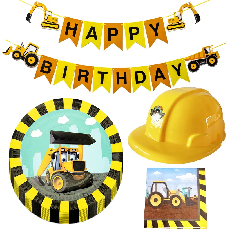 

Construction Birthday Party Decorations Excavator Theme Party Supplies Vehicle Costume Hat Decor Birthday Banner Paper Plates