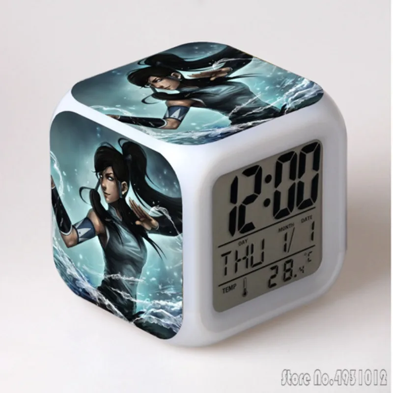 Anime Kids Battle Street-Fighter Character Clock Creative Student 8x8x8cm LED Cube with Colorful Light Display Time Week Month