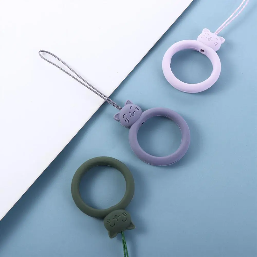Kreskówkowy Kot Zawieszka do Telefonu Pierścień na Palec Smycz Silikonowa Antyzgubowa Silikonowy Pierścień Zawieszka Miękki Wielokolorowy Dysk U do Zawieszenia