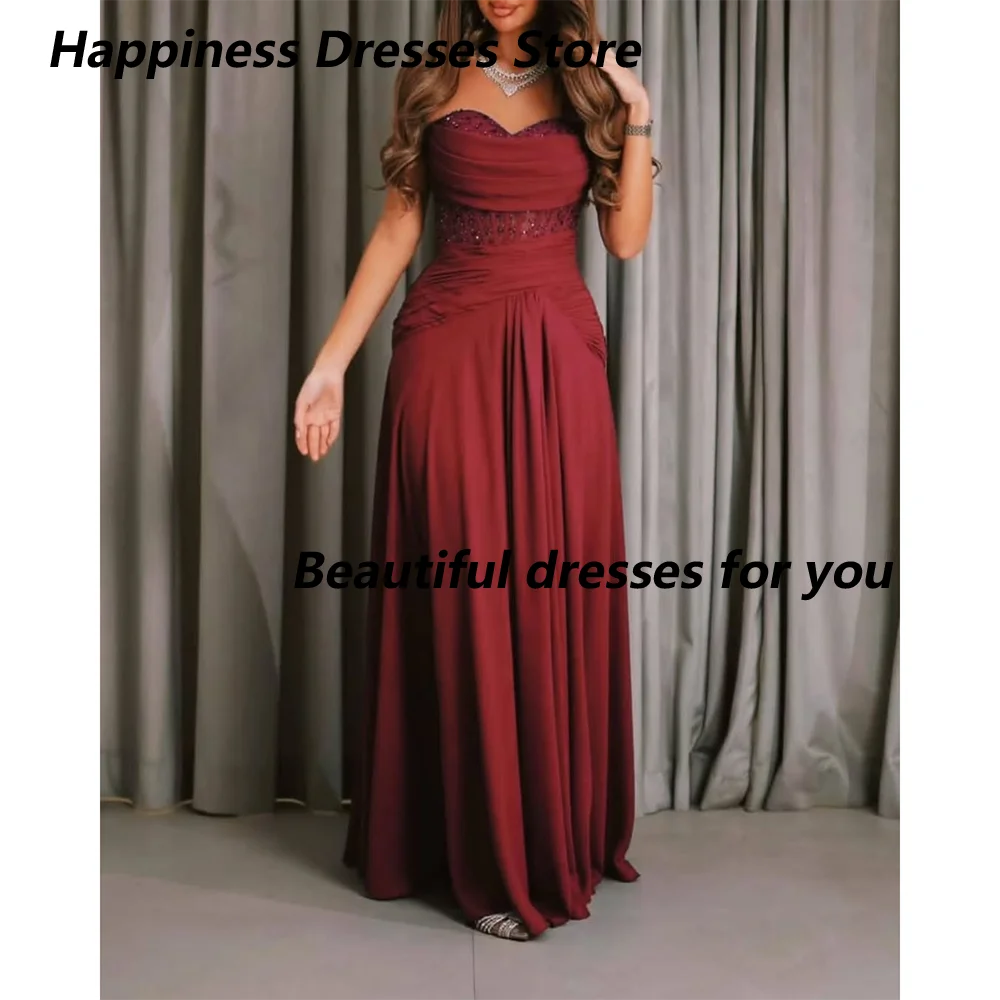 

Burgundy Evening Dresses 2025 Elgant Sweetheart Neck Sleeveless Pleat Jersey A Line Party Gown Prom Dresses Customized