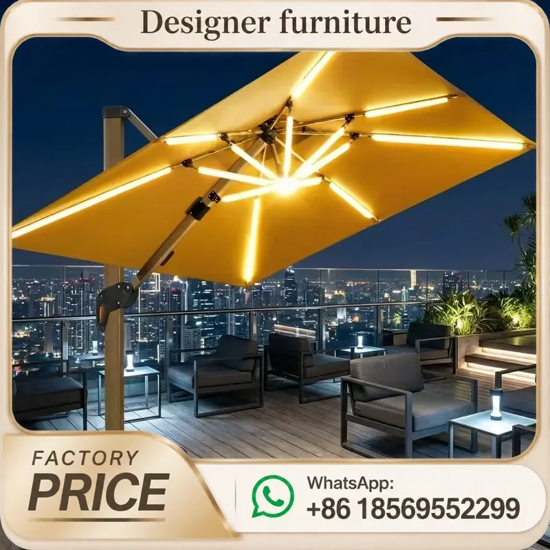 Double Diagonal Pull Rod Outdoor Umbrella 3.5x3.5m Solar Powered LED Light USB Port Large Patio Garden Shade Canopy