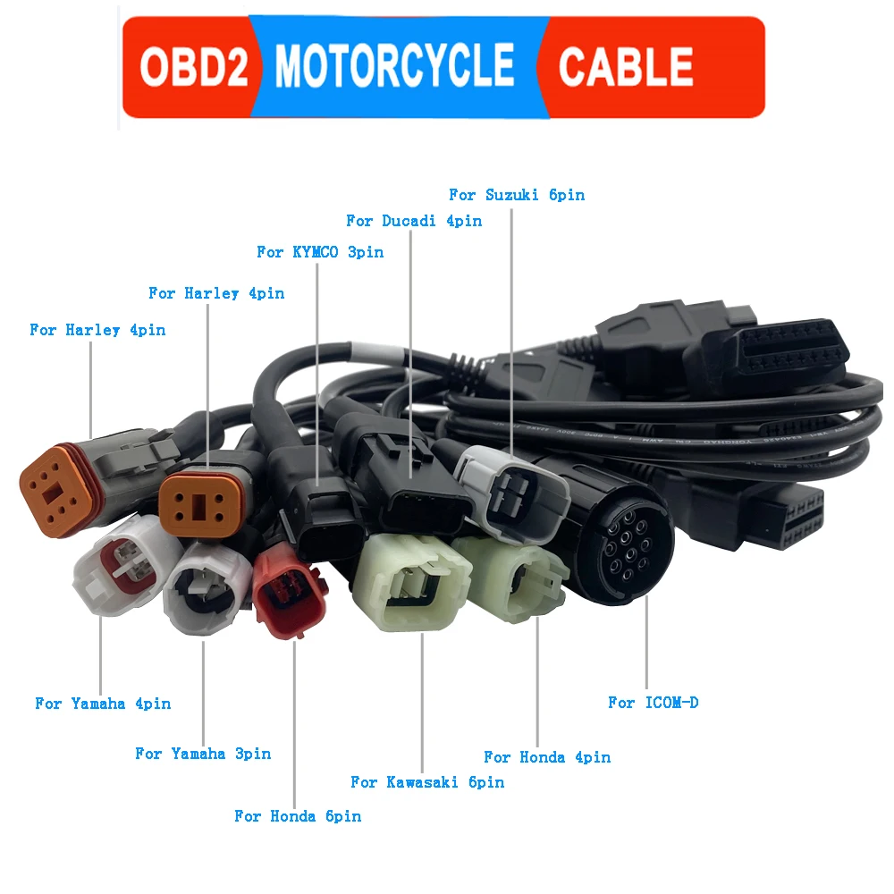 Motorcycle OBD2 Cable Motorbike Diagnostic for Honda for Suzuki for KAWASAKI for Ducadi for Yamaha for KYMCO for Harley for BMW