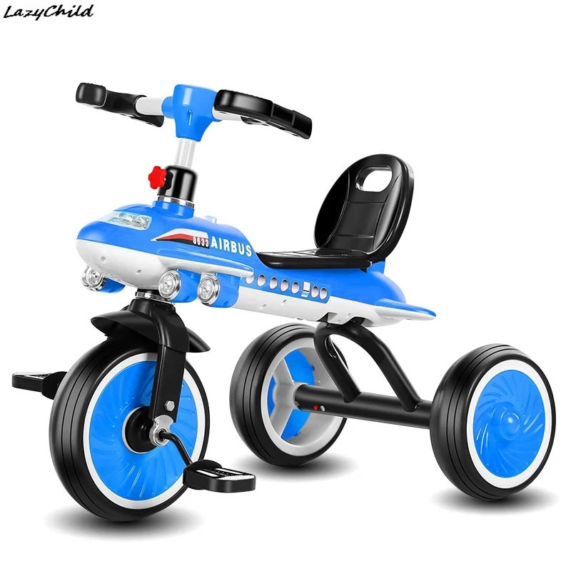 Lazychild Anti-Tip Pedal Triciclo, Bicicleta de Equilíbrio Infantil, 2-6 Anos de Idade Stroller com Balde Stirrups, Novo