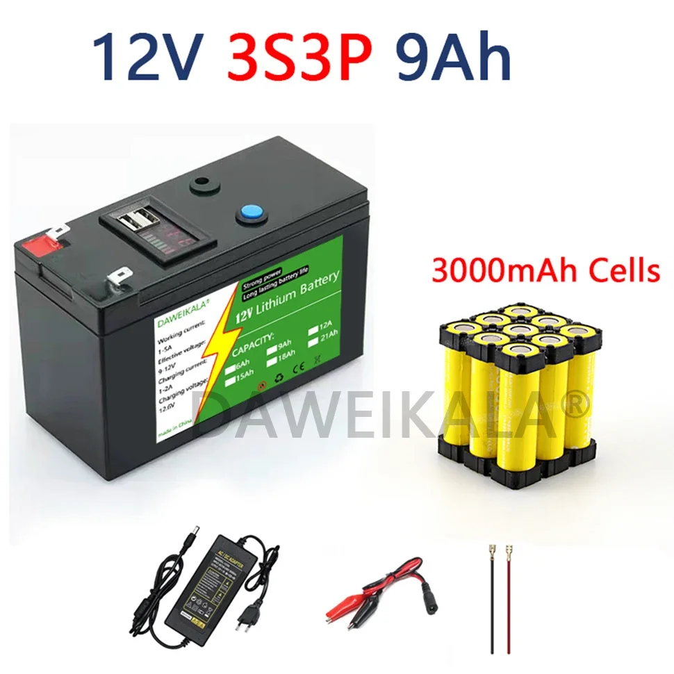 12V lithium Battery 30Ah 18650 Rechargeable battery pack for solar energy electric vehicle LED lights battery 12.6v 3A charger