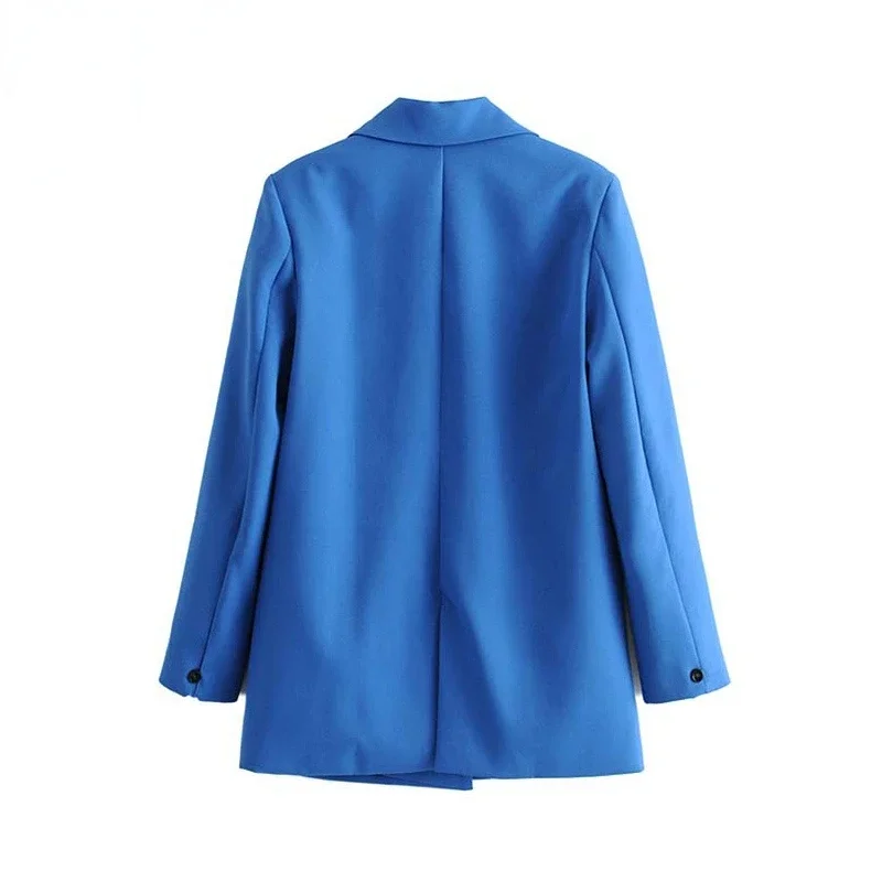 Blazer de oficina elegante para mujer, chaqueta de doble botonadura, abrigo Vintage con cuello con muescas, manga larga, prendas de vestir exteriores para mujer, Tops elegantes 2024