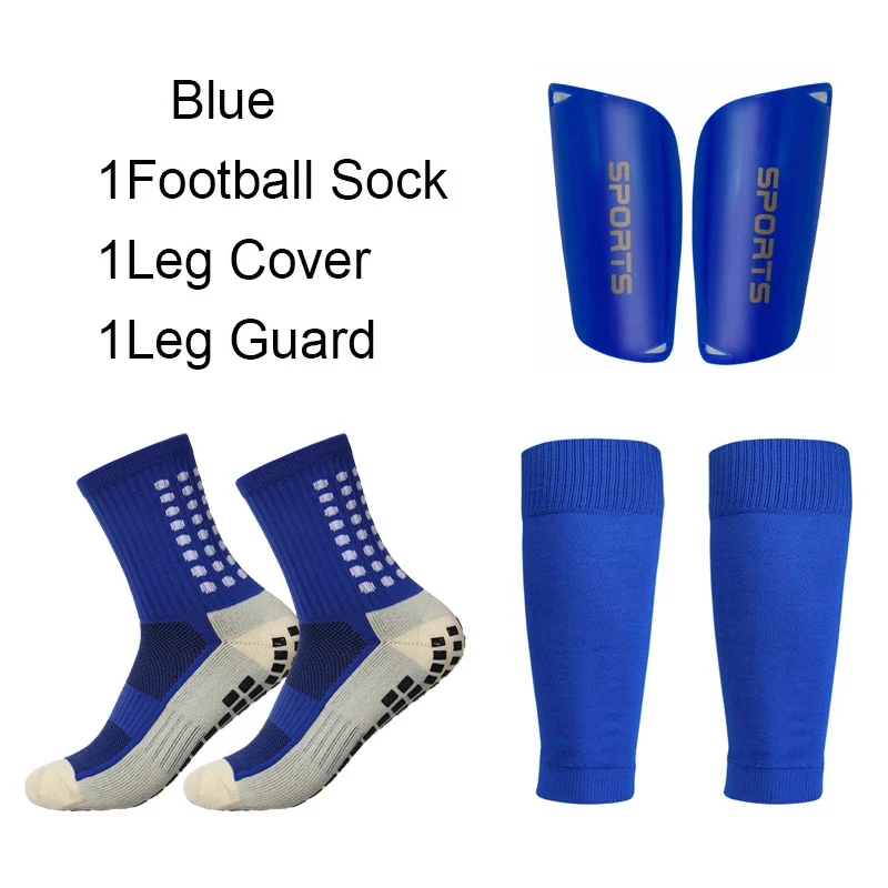 3PCS Set Anti Slip Football Socks For Men Outdoor Sports Grip Soccer Sock Shin Guards Football Shin Pads Socks Guard Sleeves