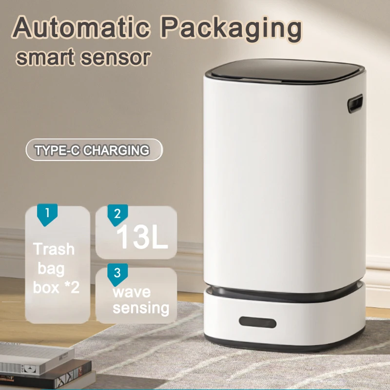 

Умный мусорный бак, 13-литровая нержавеющая сталь с автоматической упаковкой, мусорная корзина, автоматический закрывающийся мешок, адсорбционный мусорный бак