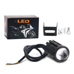 1X Motorcycle LED Headlight Mini Projector ATV Scooter Lens Dual Color White Yellow Fog Light Driving Lamp Spotlights 12V 6000K