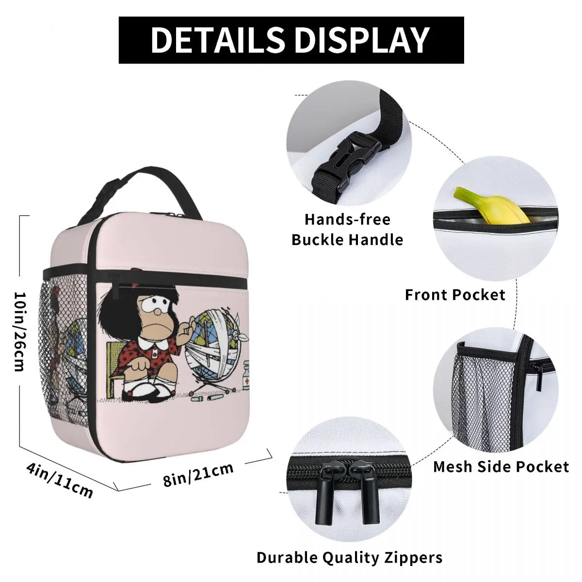 Lunch Boxes Lovely Mafalda Quino Merch Lunch Container Multifunction Cooler Thermal Lunch Box For Picnic