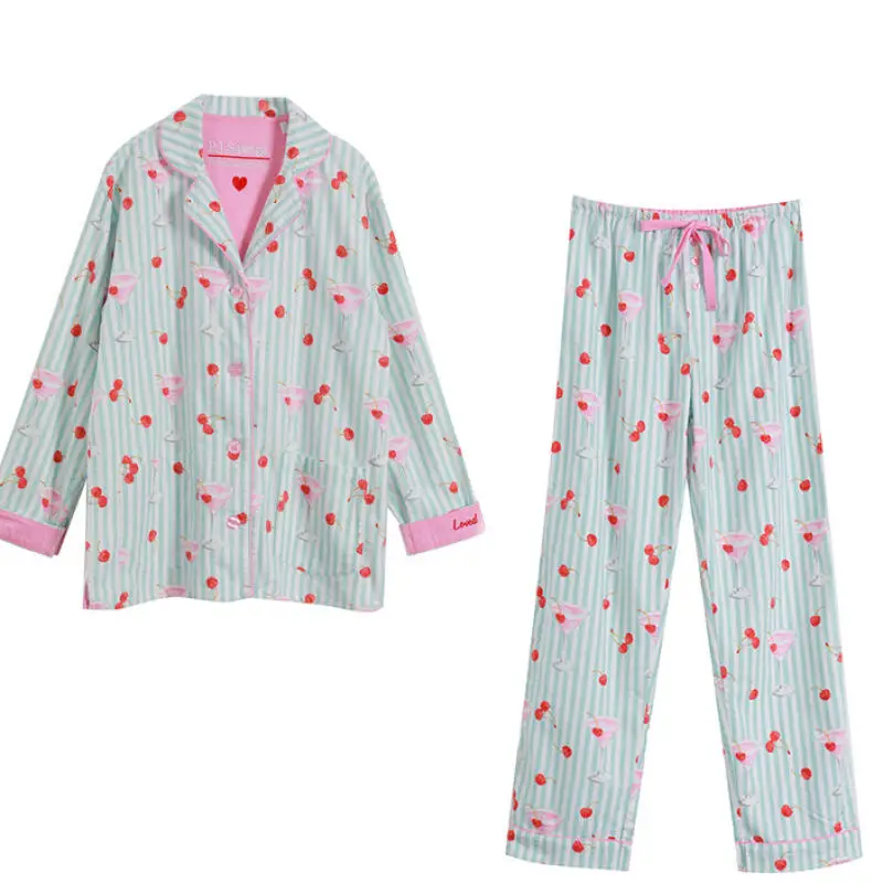 Soft Cotton Pajamas Women Autumn New Sleepwear 2Pcs Top Pant Long Sleeve Home Clothes Luxury Gift Lady Nightwear Print Pjs image 5