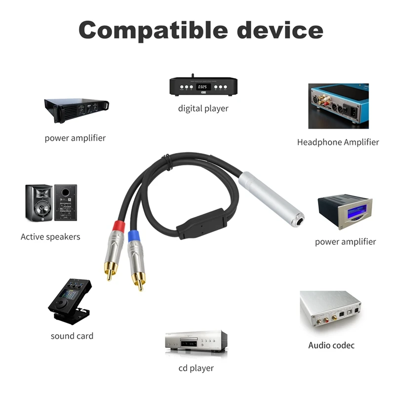 6.35 มม.ถึง 2 สาย RCA ชายสายสเตอริโอ 1/4 นิ้ว TRS แจ็ค 2 RCA Audio Y Splitter CABLE