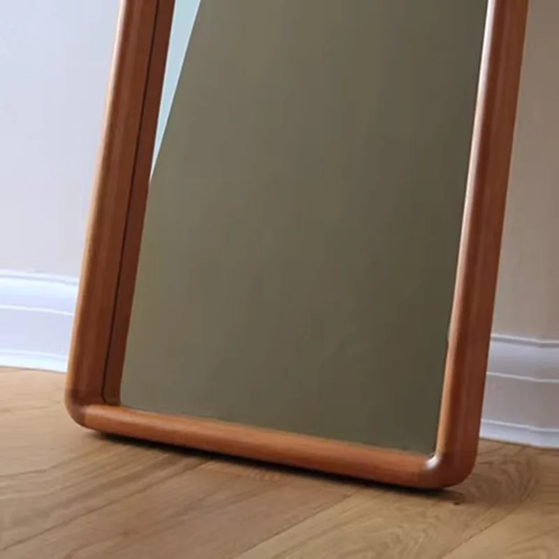 Simple Retro Design Solid Wood Round Corner Frame Full Body Mirror French Style  Home use Bedroom Wall-mounted Dressing Mirror