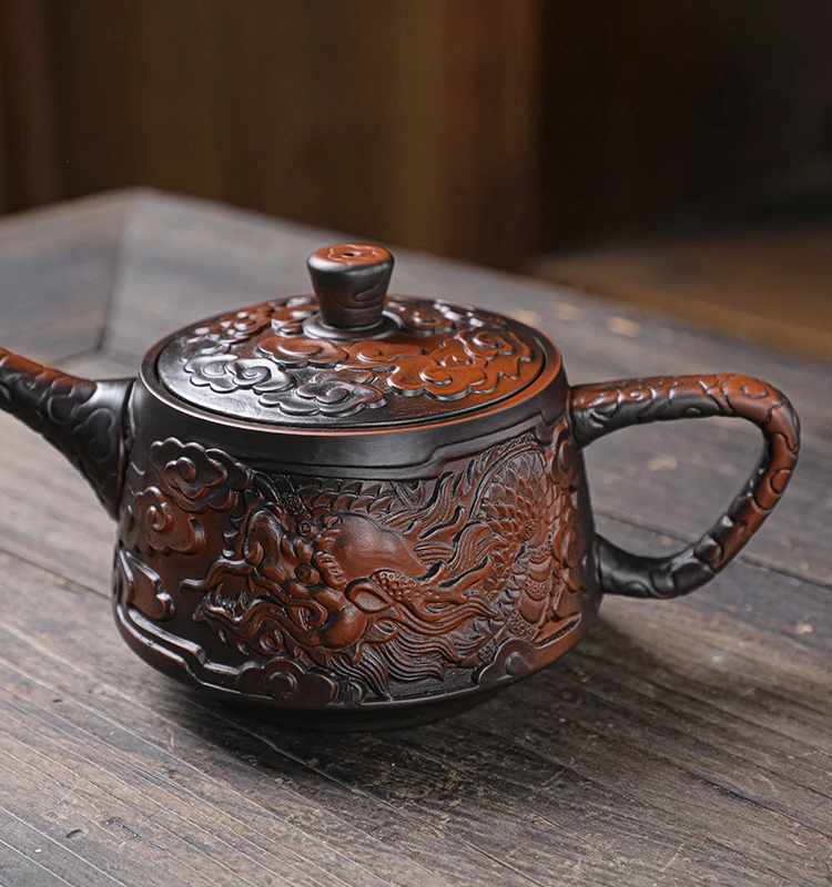 Purple Pottery Teapot Single Teapot Relief Purple Clay Handmade Tea Making Water Purple Clay Teapot Xi Shi Pot Kung Fu Tea Set