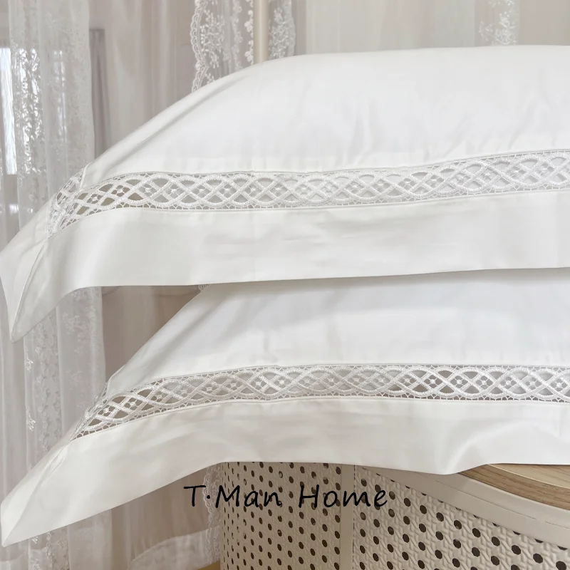 

Pure White 100% Cotton European Style Hollow out Lace Pillowcases Sample Room Single Person Soft Comfortable Machine Washable