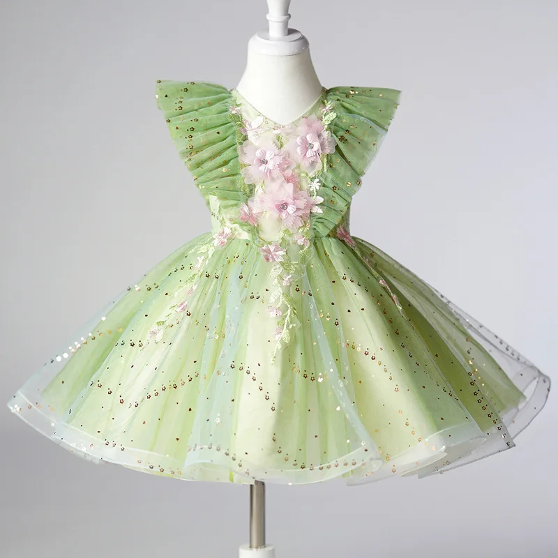 

Baby's Girl Elegant Princess Birthday Communion Dress 2024 Spring Holiday 2 8 10 Years Childhood Dresses Children Green Clothes