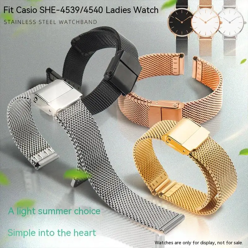Bracelet en maille tissée cryptée pour montre pour femme, bracelet en métal respirant, série MOL Sheen, SHE-4539, 4540, JO12, 14mm