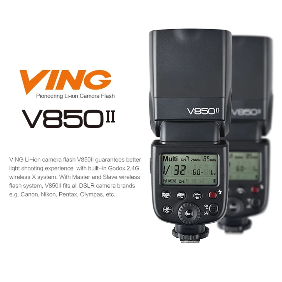Godox V850II kit GN60 2.4G 1/8000s HSS Li-ion Camera Flash 1.5s Recycle Time Camera Speedlight Speedlite for Canon Nikon Sony