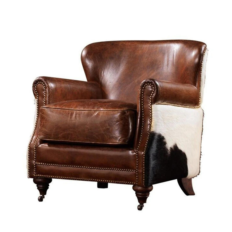

Medieval leisure chair American retro tiger chair black and white milk cowhide single sofa