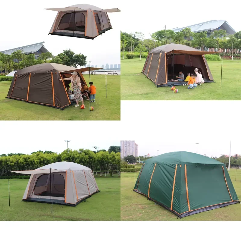Large Family Camping Tent 3-12 Person 2 Rooms Double Layer Full Coverage Rainproof Oversize Outdoor Tents
