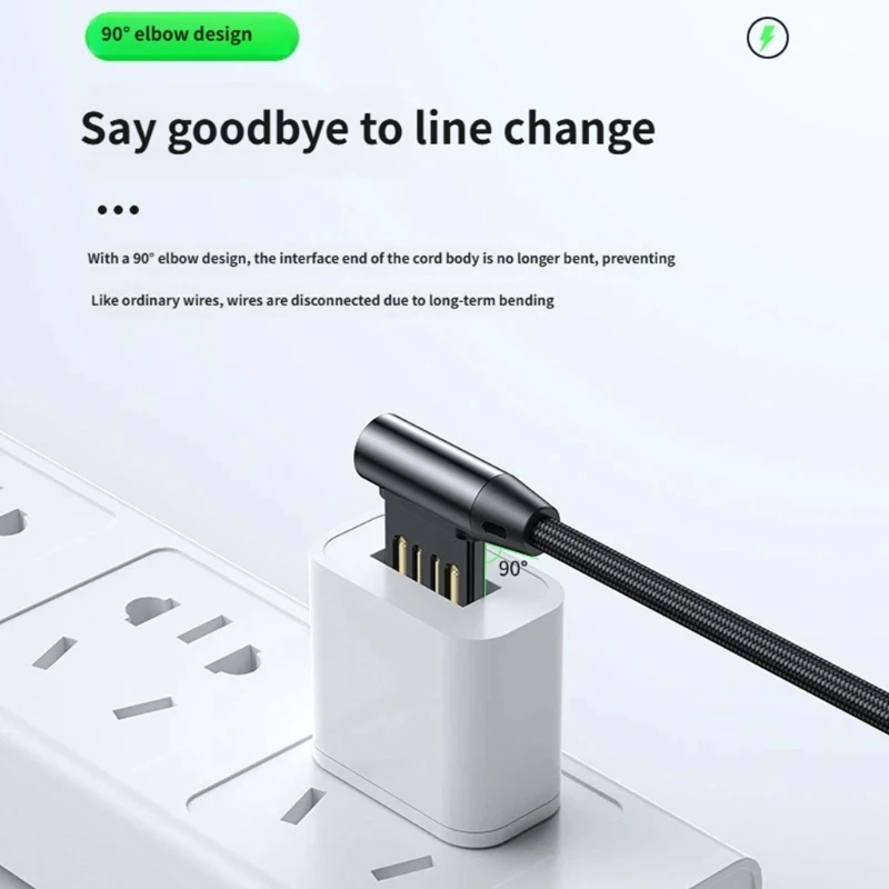 Single Angled USB to Type C Charging Cable with Braided Cover Power Data Transfer Cable Perfect for Office and Home Use D2RC