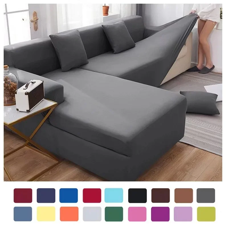 Solid color Sofa Covers 1/2/3/4 Seats Elastic Solid Couch Cover L Shaped Sofa Cover Protector Bench Covers