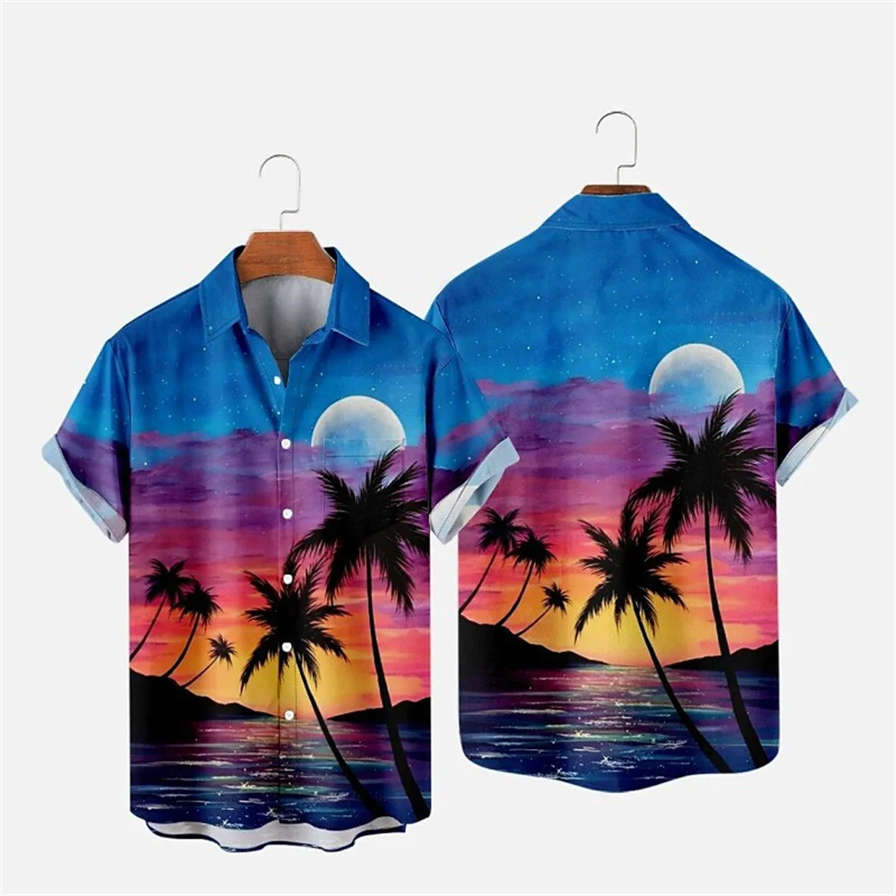 

Spring And Summer Men's Shirt Coconut Tree Print Premium Men's Clothing Classic Daily Street Style Hawaiian Short Sleeve T-shirt