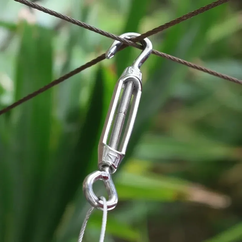 10/1PCS Stainless Steel Hook and Eye Tensioners Rope Cable Tension Set Adjustable Garden Wire Ropes Tensioner Locking Device