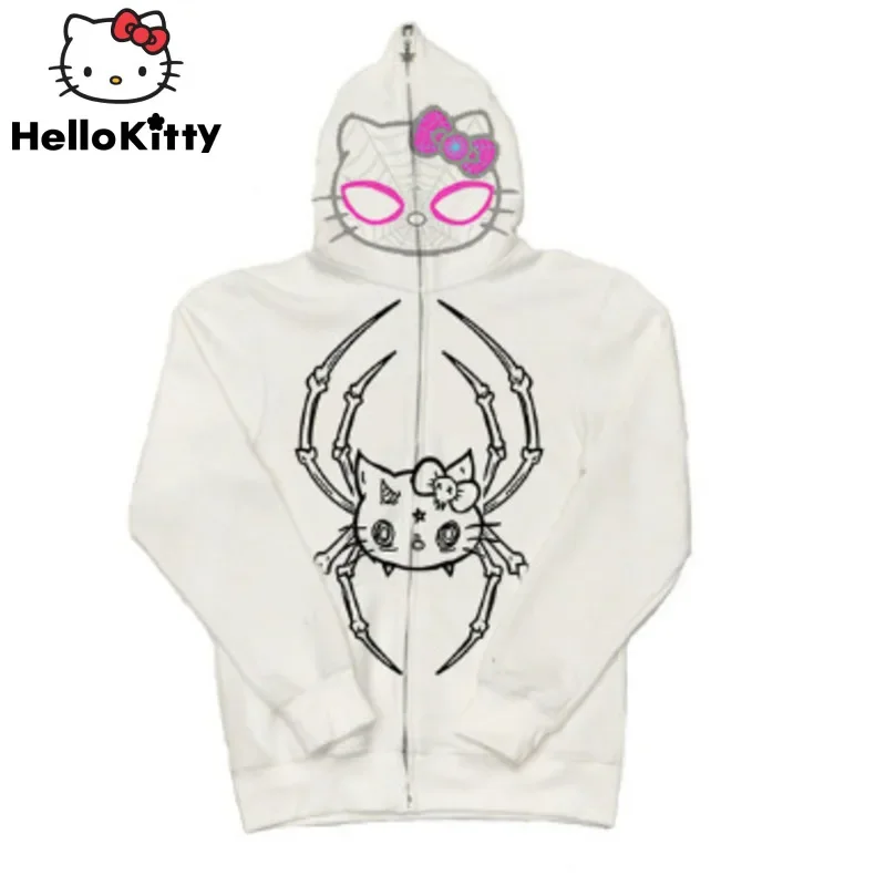 

Sanrio Hello Kitty Punk Zipper Hoodie Yk2 Fall Winter Women's Funny Zip Up Hooded Coat Gothic Harajuku New Print Yk2 Clothing