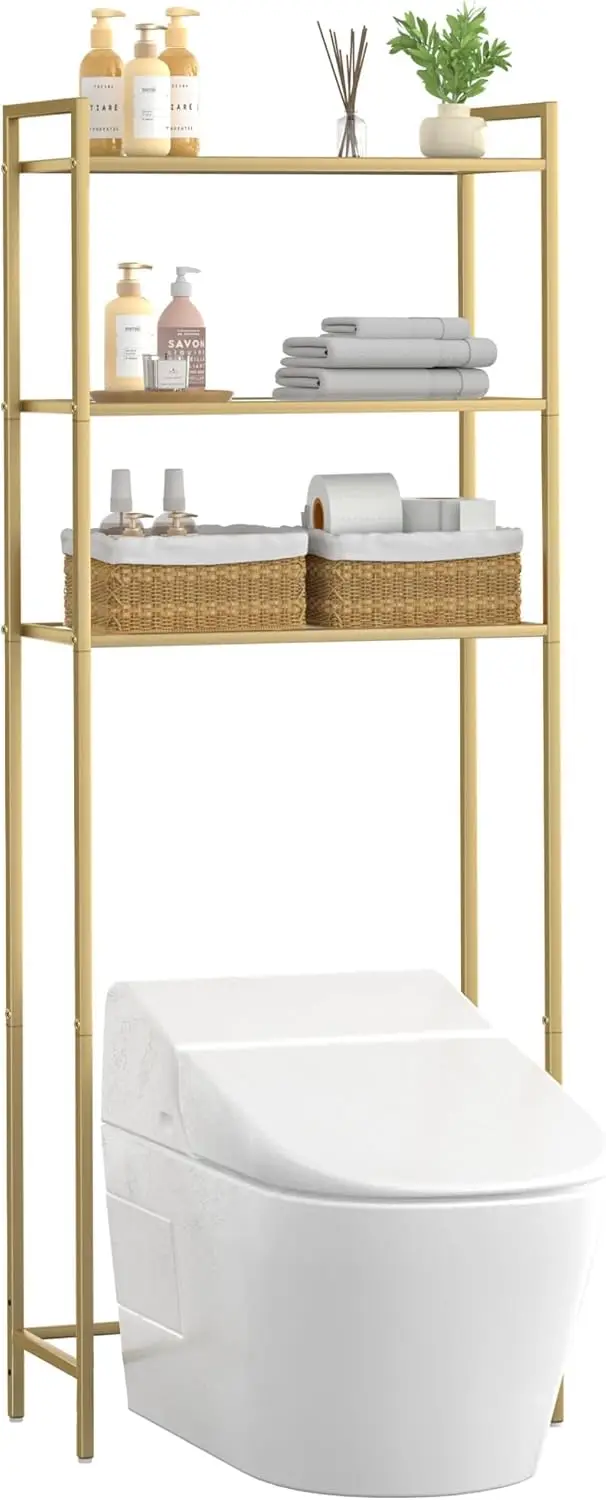 

Over The Toilet Storage, Metal 3-Tier Over-The-Toilet Bathroom Organizer Rack, Tempered Glass Shelves