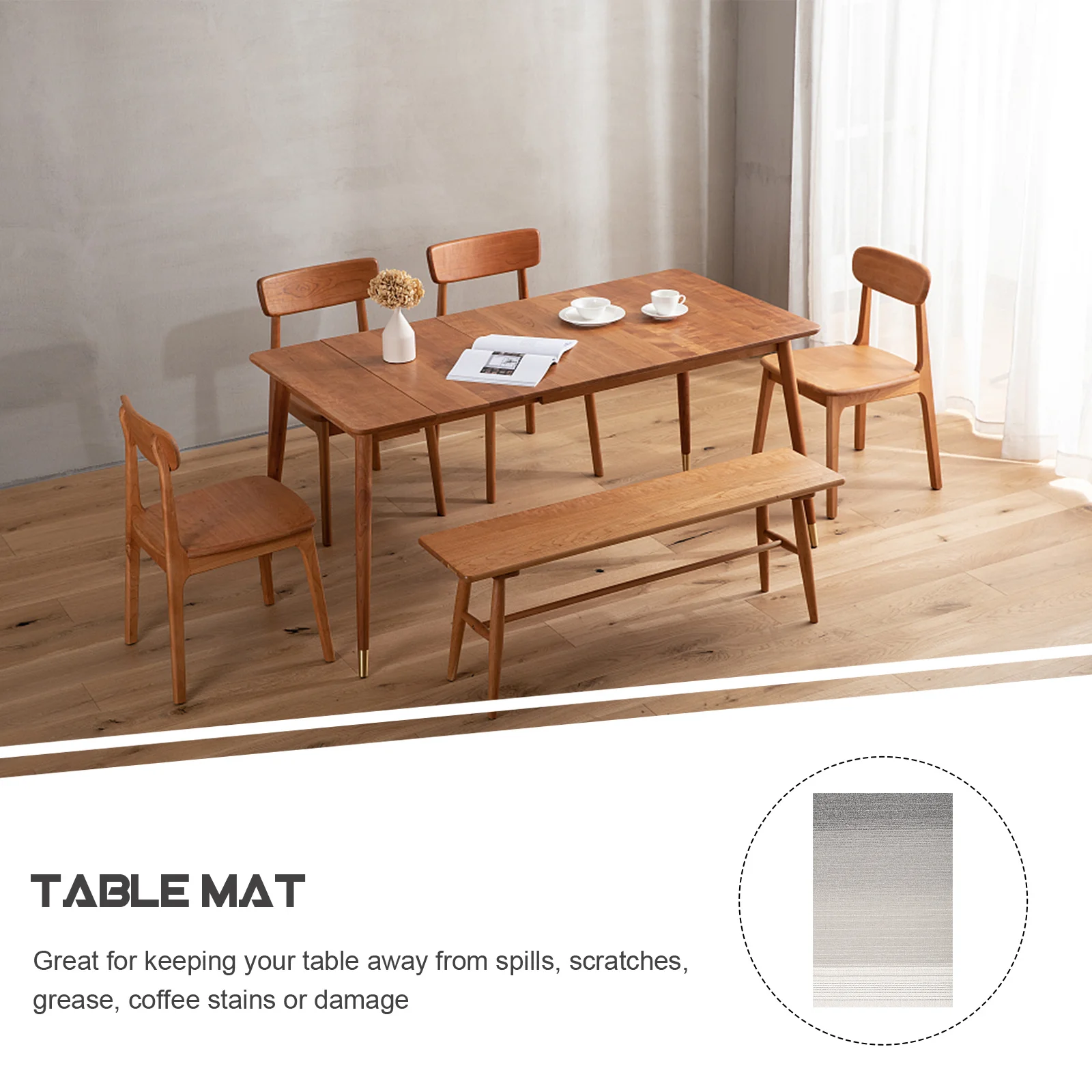 

6Pcs Stripe Heat-Resistant Place Mats Rectangle Polyester PVC Dining Table Mats Anti-Scald Skid-Proof Home Use