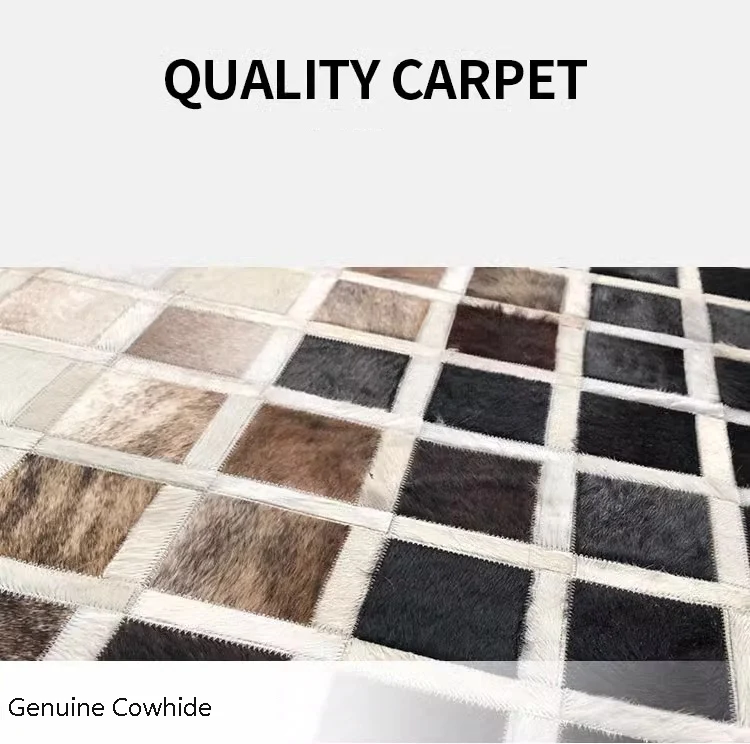 American Black Plaid Carpet Living Room Genuine Cowhide Seamed Patchwork Floor Mat Natural Calfskin Bedroom Carpet Living Room