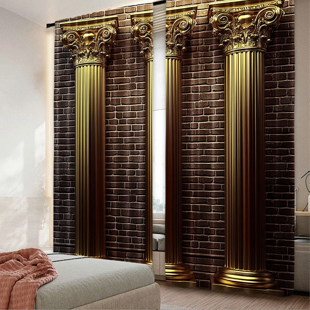 

2Pcs Golden Roman Column Curtains Fashion Chic Curtains Suitable For Bedroom Bathroom Living Room Dining Room Study Room Office