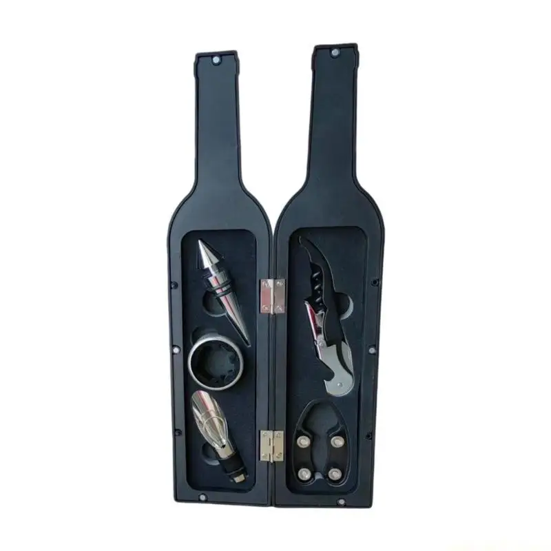 QX2E 5Pcs Professional Wine Accessories Corkscrew Opener Stainless Steel Pourer Set