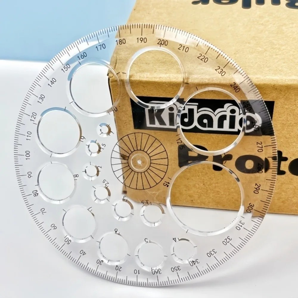 Circular Scale Plastic Ruler Template Measuring Circle Drawing Tool 360 Degree Protractor‌ Transparent Geometric Template Ruler