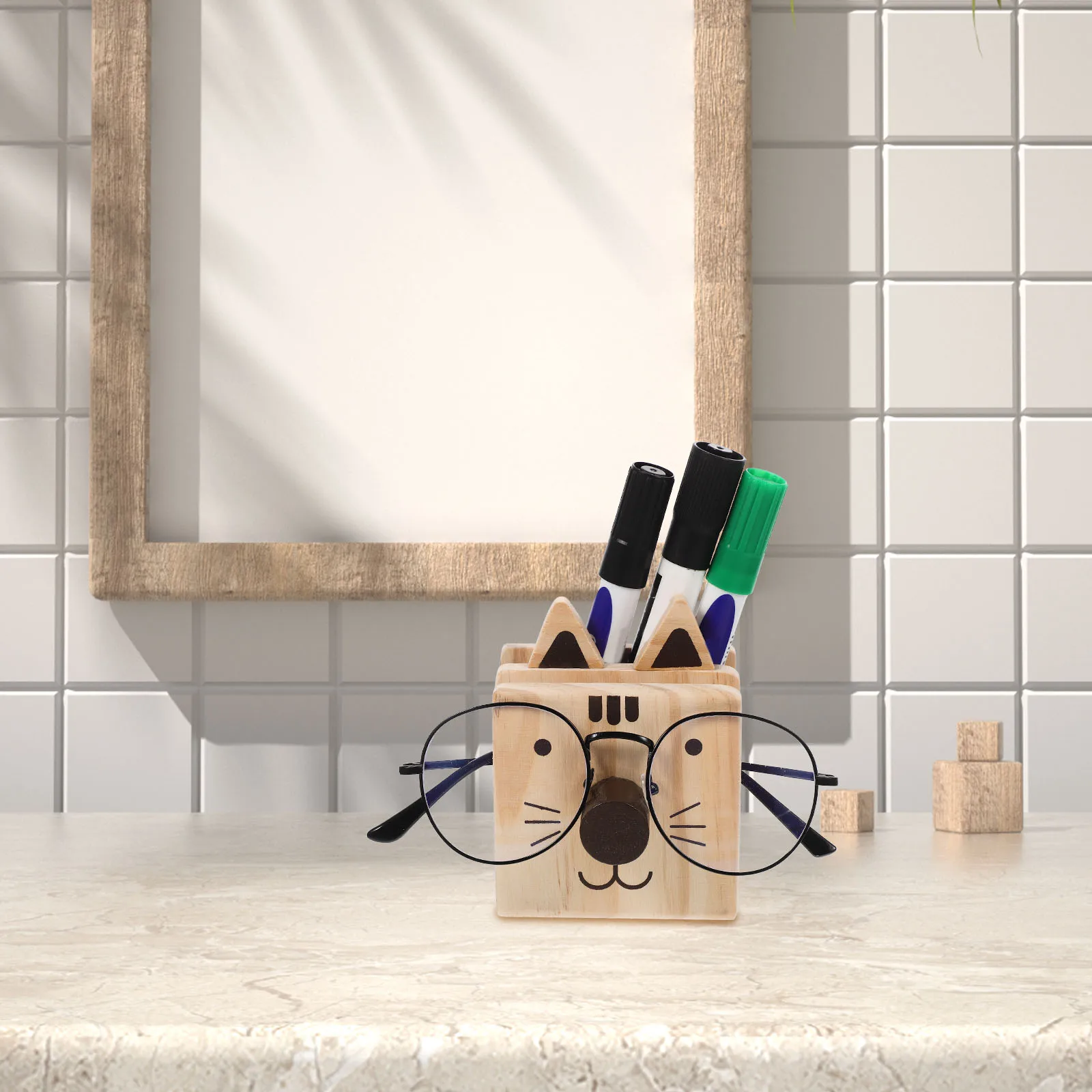 

Cartoon Pen Holder Glasses Bracket Spectacle Stationery Organizer Cute Pencil Caddy for Desk Office Accessories