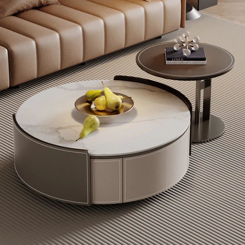 

White Italian Coffee Table Multifunctional Design Wooden Saving Coffee Table Center Round Mesa De Centro Sala Furniture Home