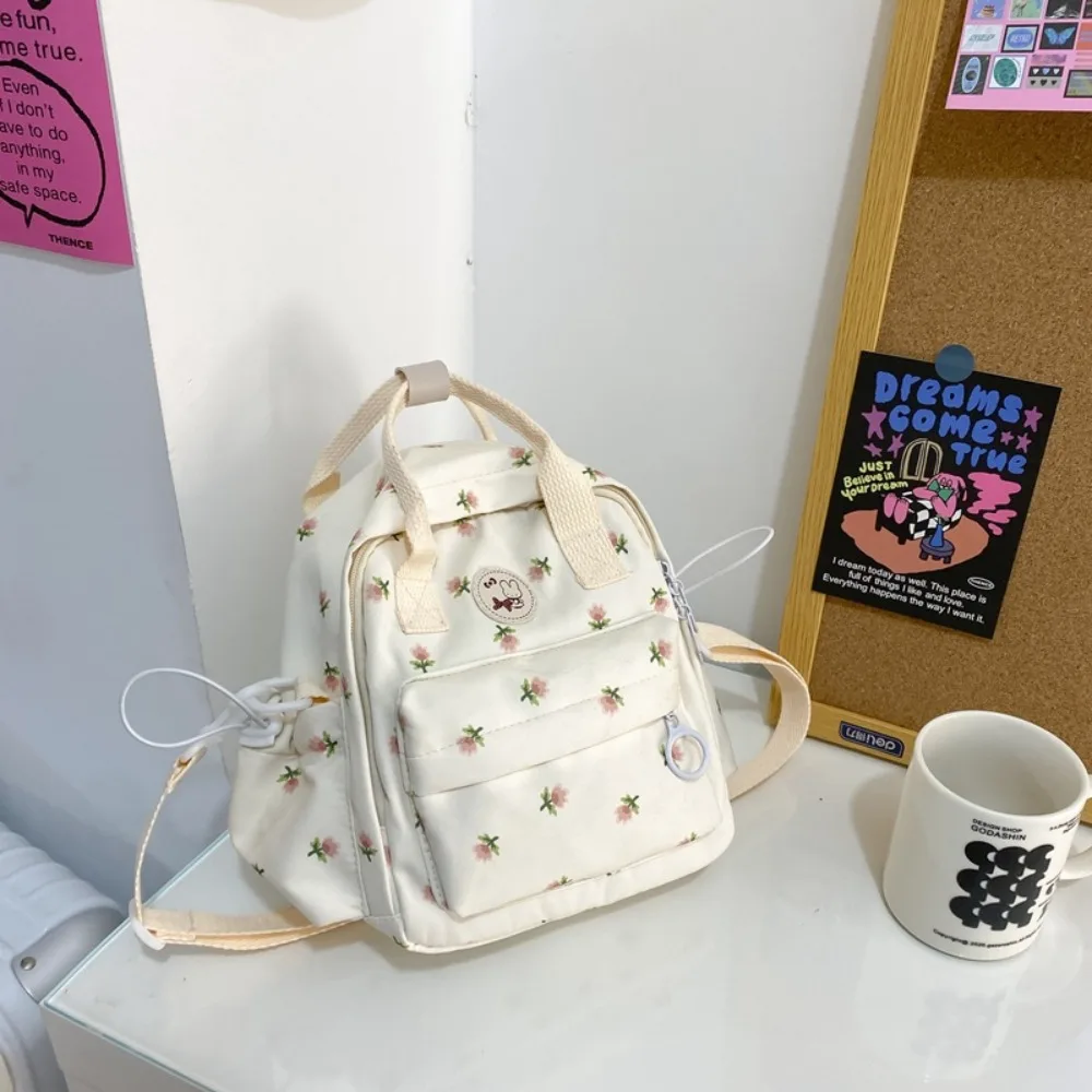 Flower Printed Mini Backpack Large Capacity Shoulder Bag Women\'s Handbag Small Schoolbag Outdoor Travel Portable Zipper Bag