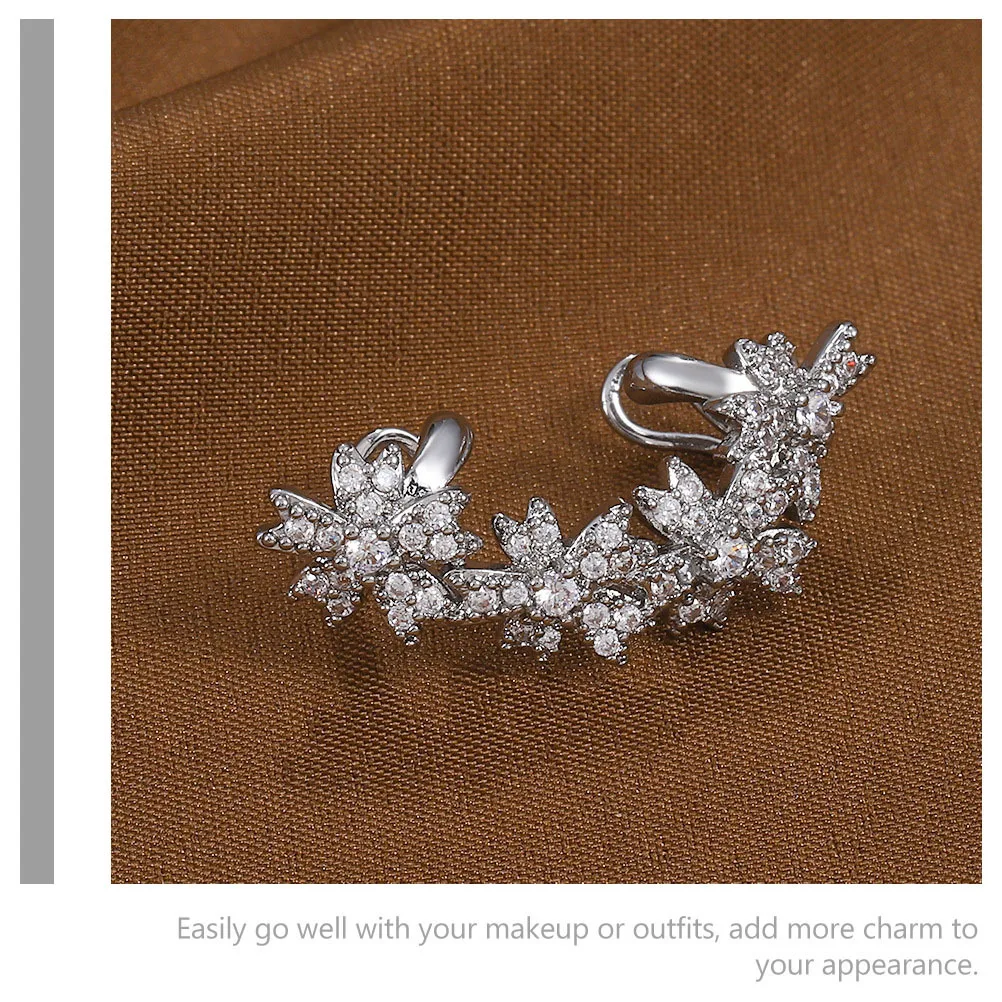 

1Pair Flower Pattern Ear Cuff for Women Silver Tone Clip on Ear Cuffs Non Piercing Elegant Party Wedding Accessory