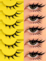 GROINNEYA Cat Eye Lashes 5/7Pairs Natural False Eyelashes 3D Faux Mink Soft Anime Eyelashes Cosplay Volumized Lashes Extension
