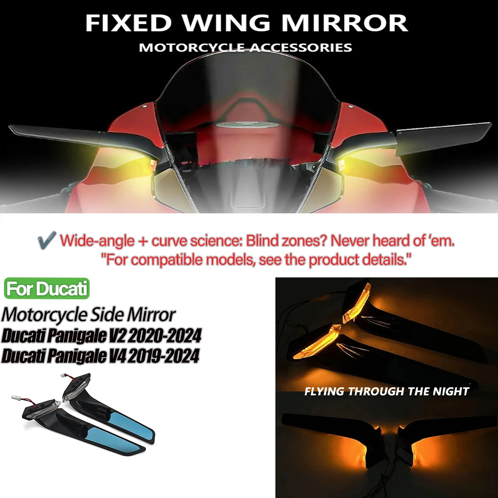 

New Motorcycle For Ducati Panigale V2 2020-2024 PANIGALE V4 2019-2024 Rearview Mirrors with LED Rotating Adjustable Wing Mirrors