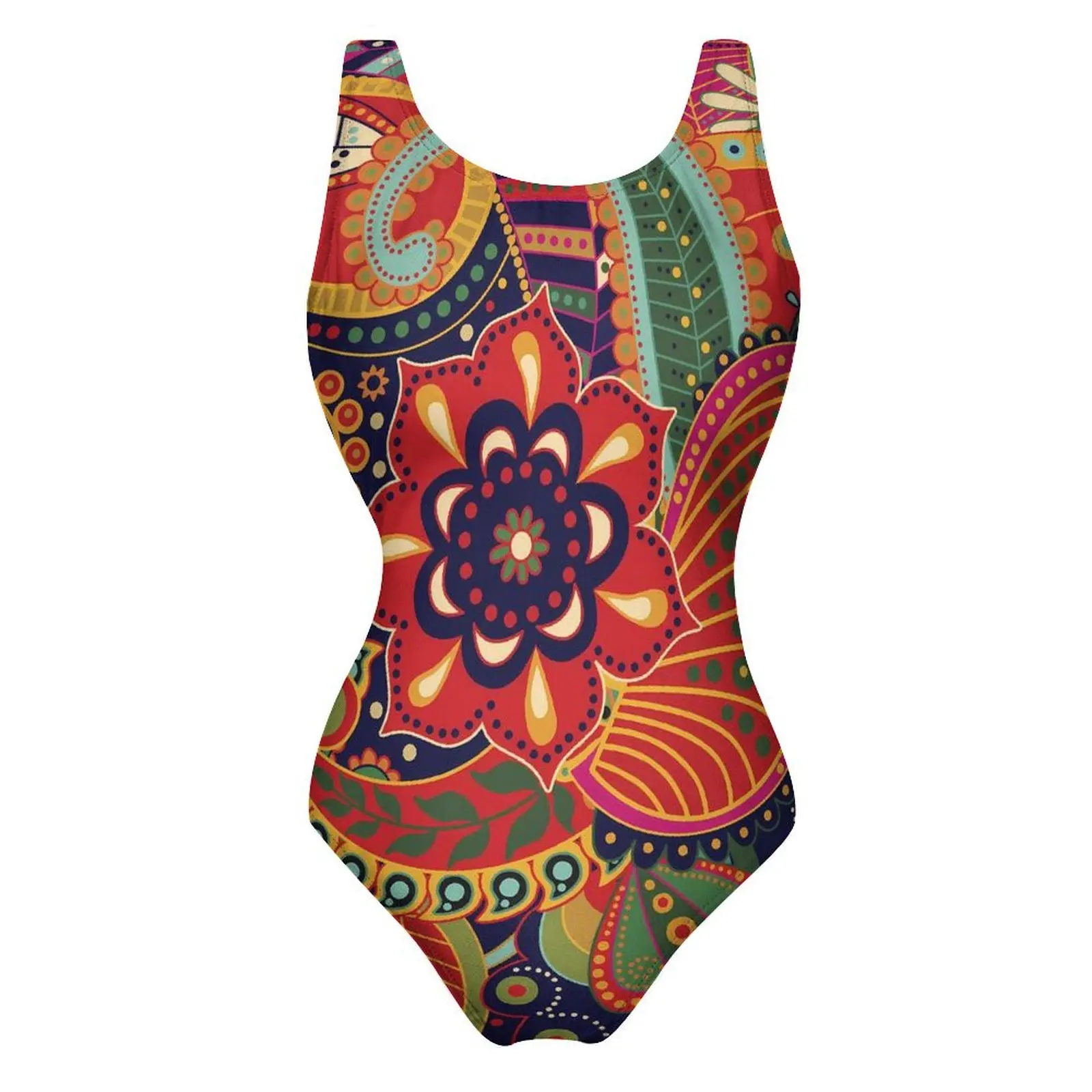 

Bright Paisley Print Swimsuit Sexy Flower Power Lady Swimwear One Piece Modern Swimsuits Sport Push Up Hollow Out Beach Outfits