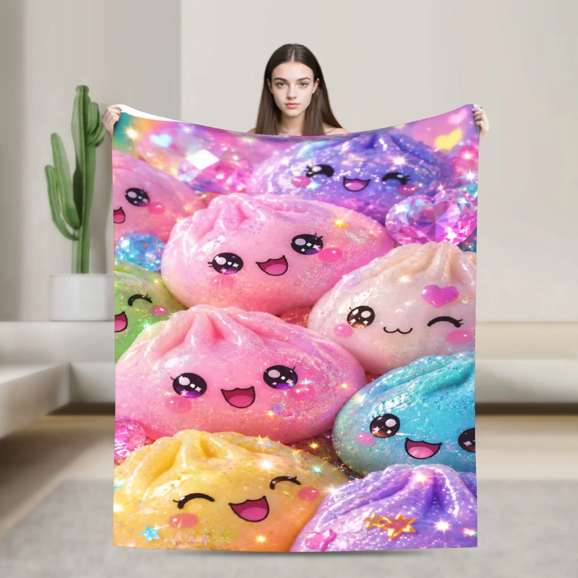 Comfortable Cartoon Dumpling Blanket Accessories Sofa Decorative  Blanket Throw Warm Flannel for Outdoor