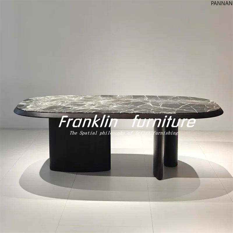 French light luxury marble dining table semi-round simple dining table medieval designer conference table