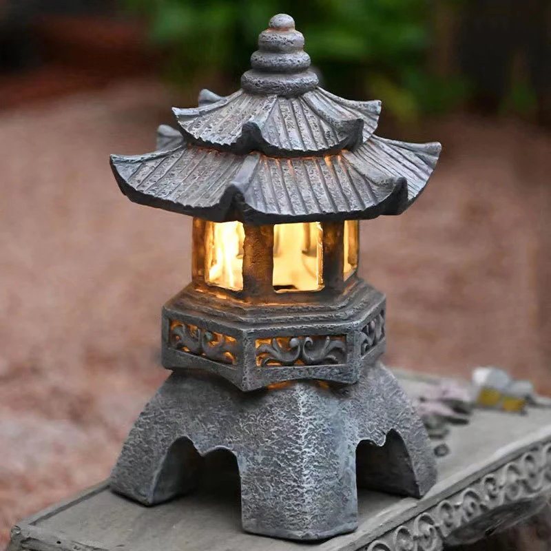 Imagem -04 - Outdoor Solar Powered Led Pagoda Estátua Decoração Jardim Japonês Lanterna Zen Luz Flickering